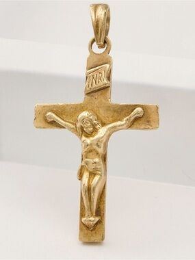 Vintage 10K Yellow Gold Crucifix Cross Necklace Pendant Solid Gold Mid-Century